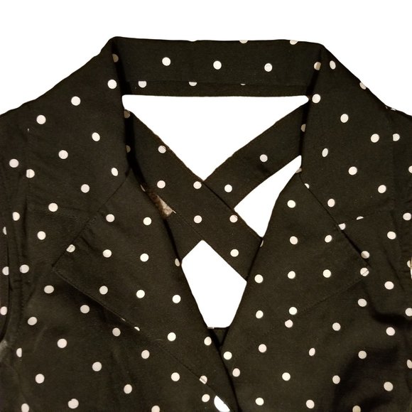 Sheri Martin 14P Black White Polka Dot Dress‎ Sleeveless Maxi Back Cut Out - Picture 5 of 5